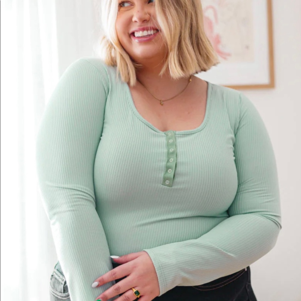 “Count On Me” Ribbed Bodysuit in Sage